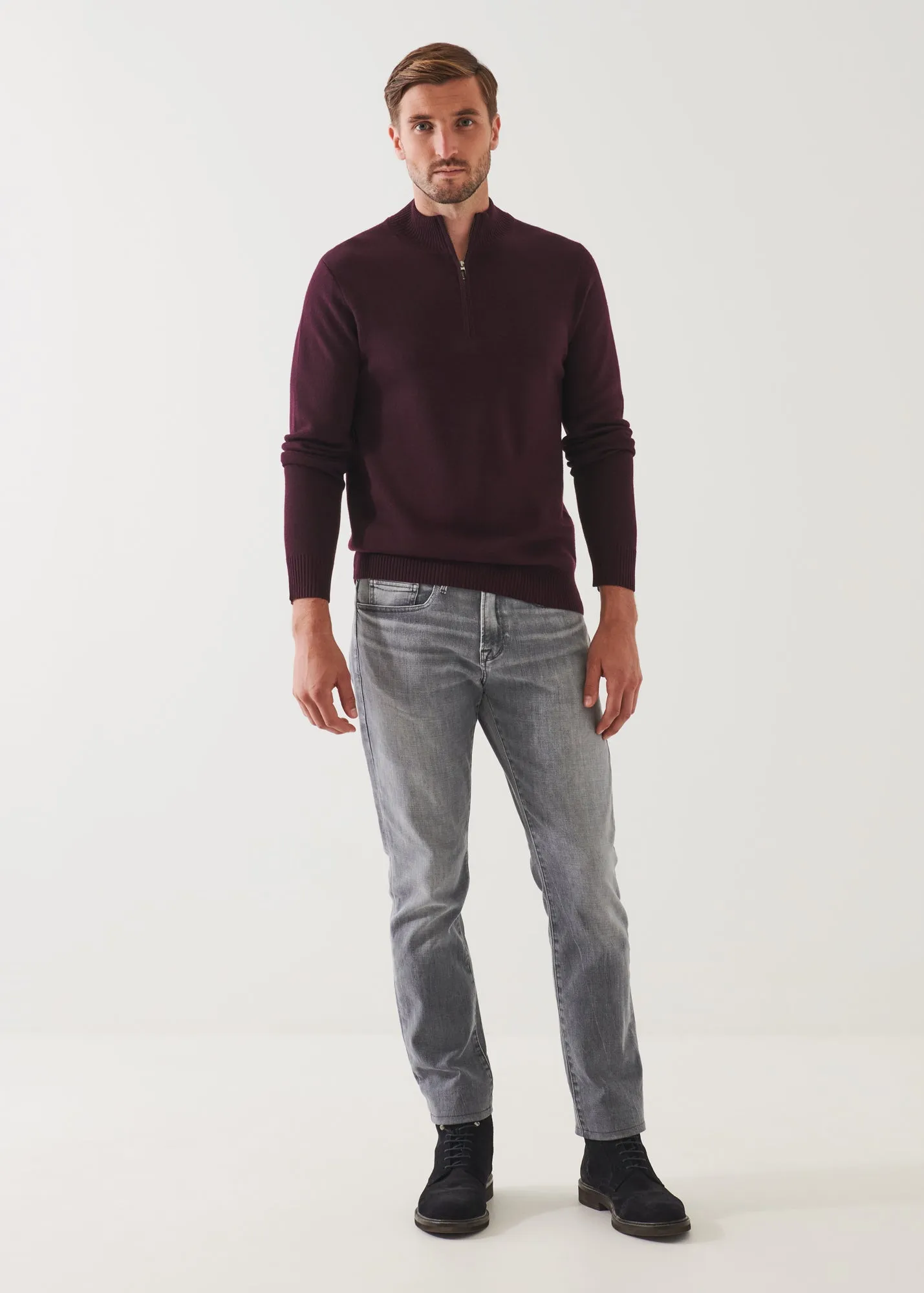 DOUBLE-FACE QUARTER ZIP MOCK NECK