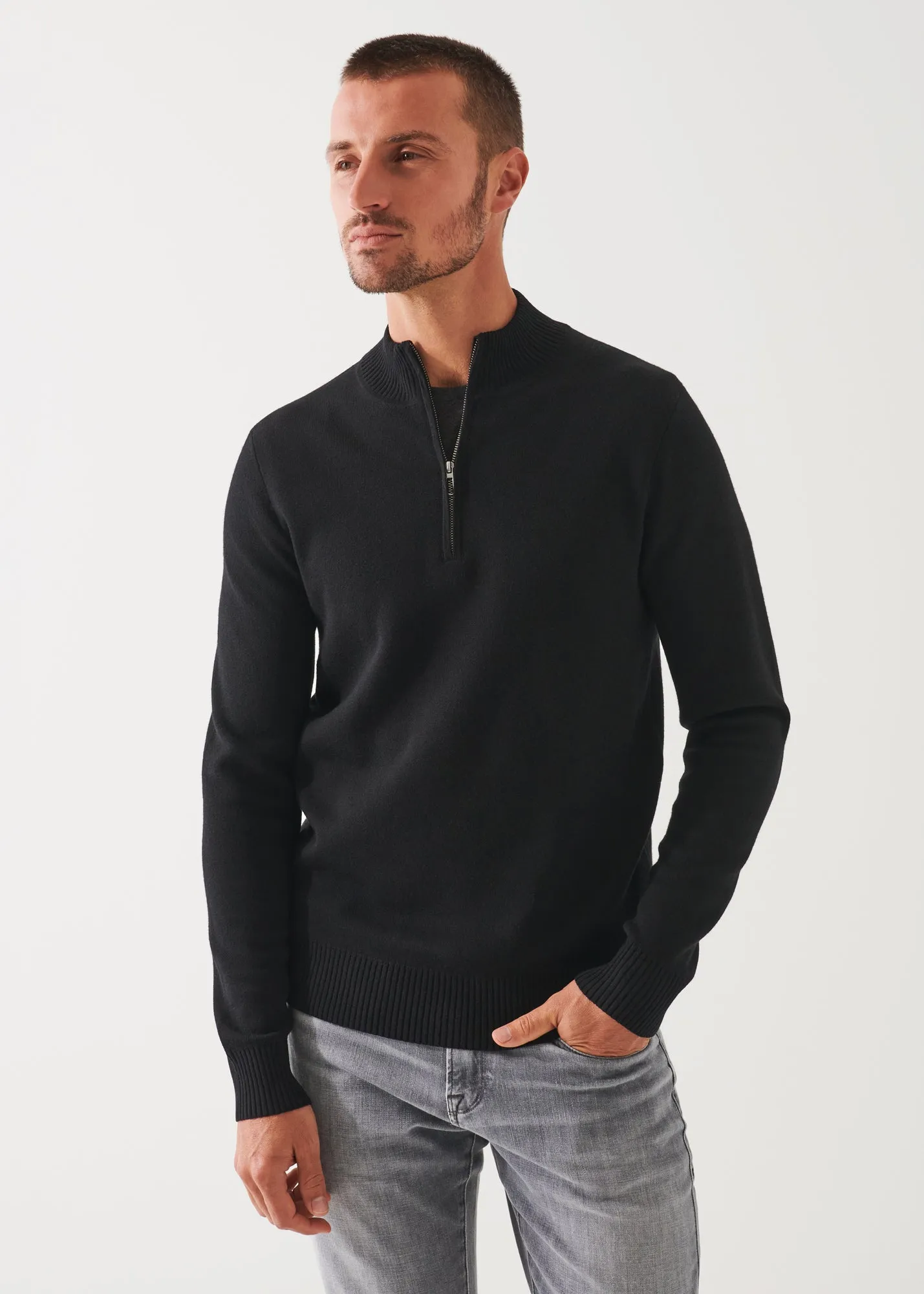 DOUBLE-FACE QUARTER ZIP MOCK NECK