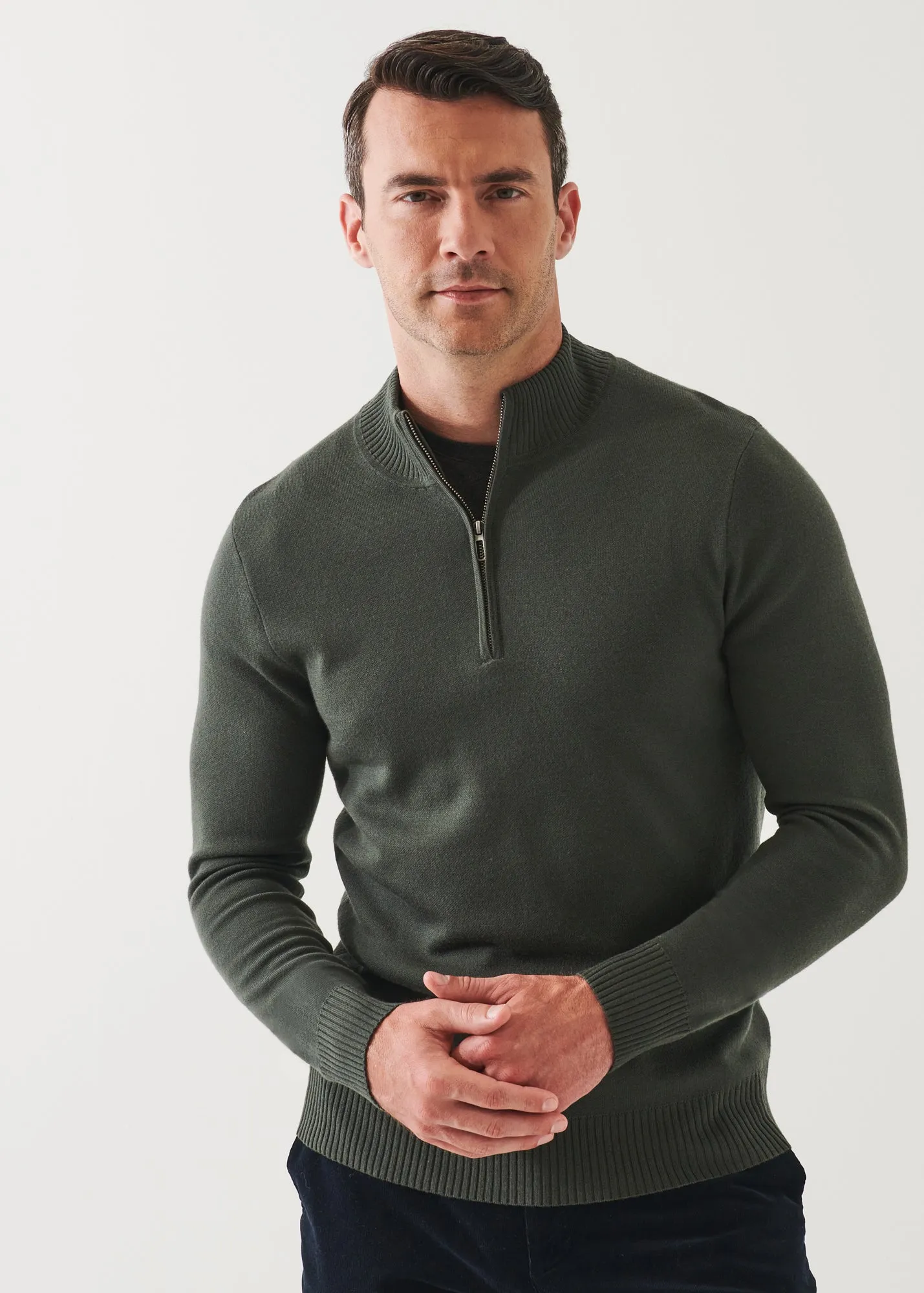 DOUBLE-FACE QUARTER ZIP MOCK NECK