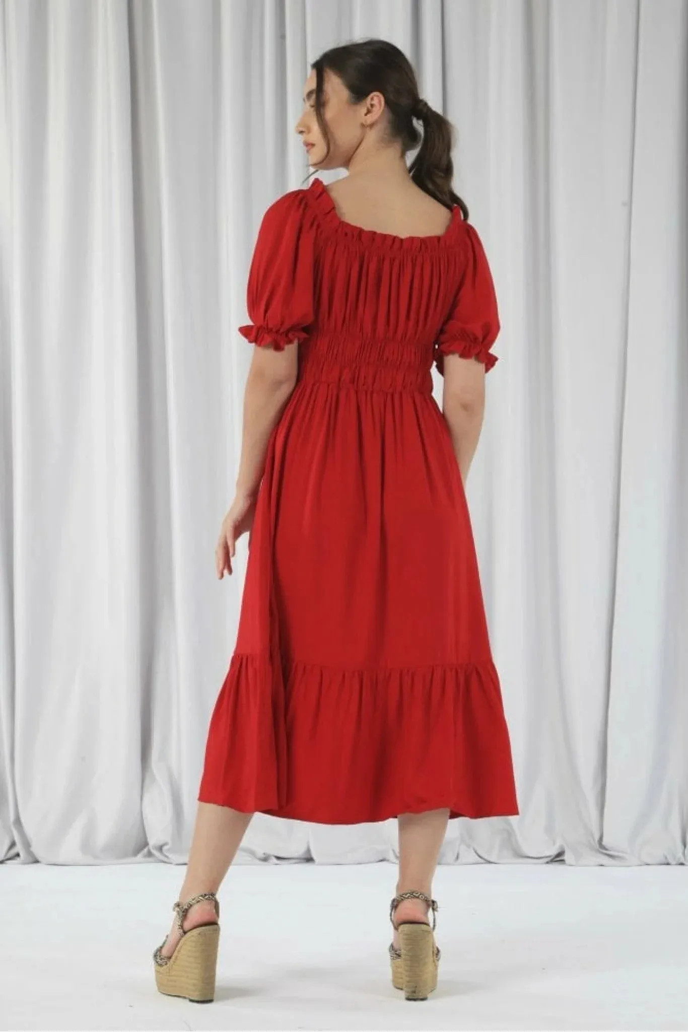 Double Second Red Bardot Midi Dress