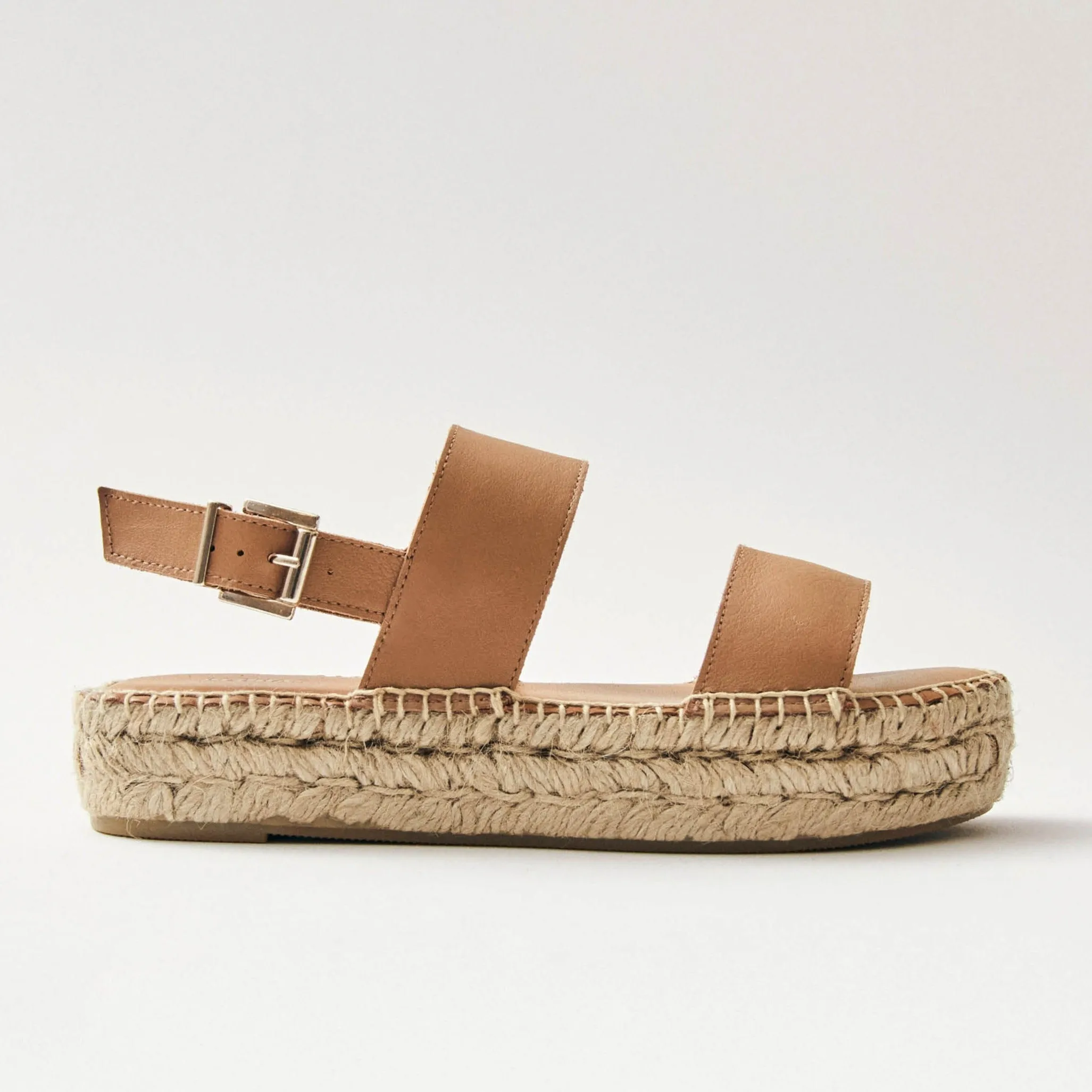 Double Strap Camel Leather Espadrilles