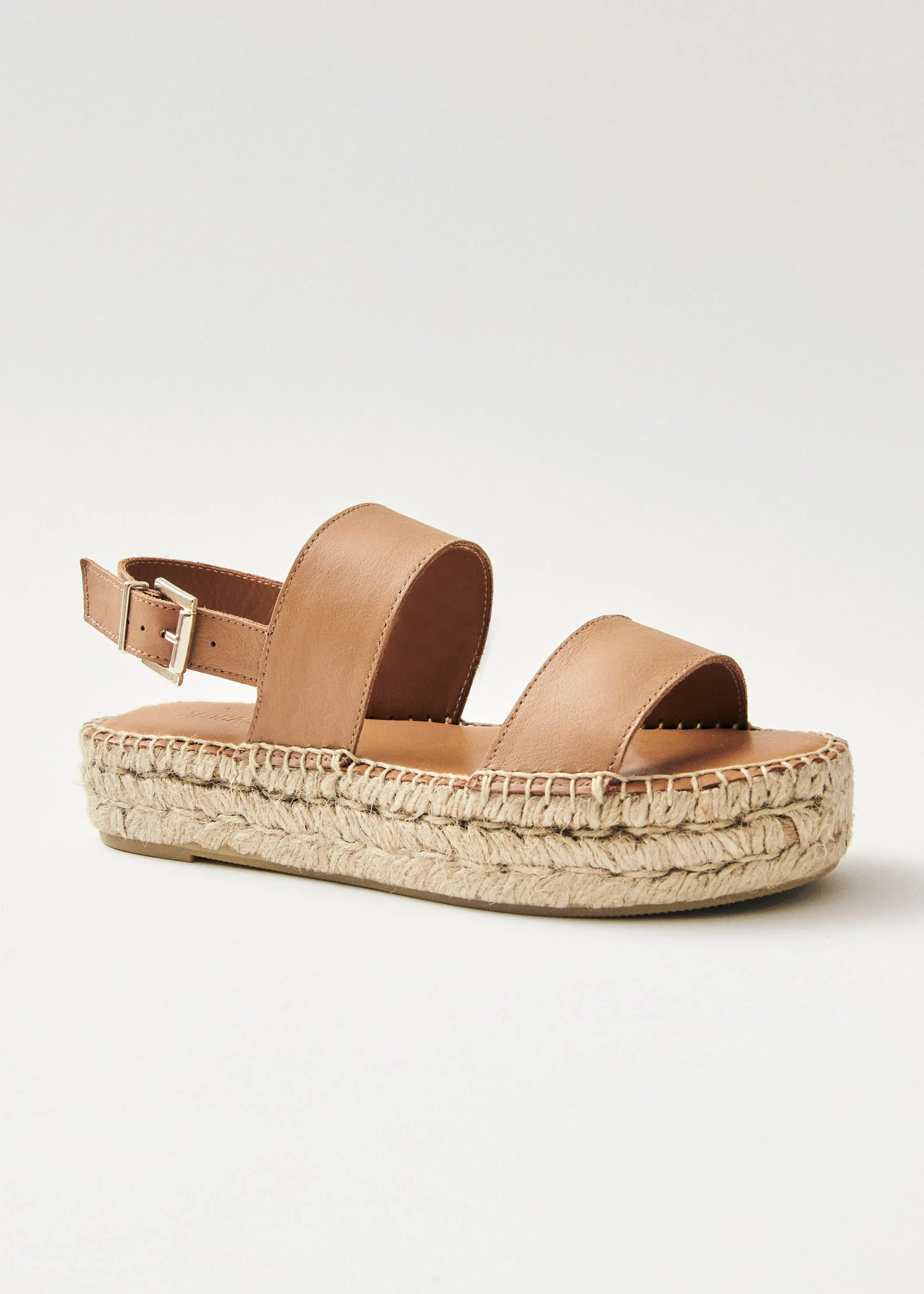 Double Strap Camel Leather Espadrilles