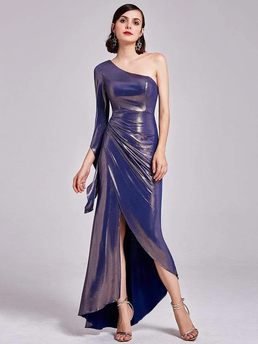 Dramatic One Shoulder Evening Party Dress