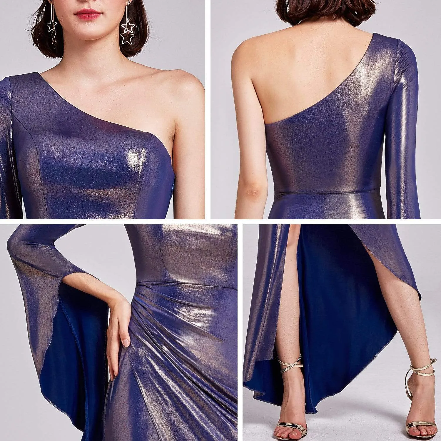 Dramatic One Shoulder Evening Party Dress