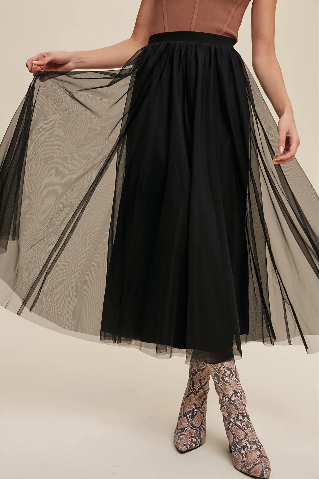 Elastic Waist Maxi Tulle Skirt