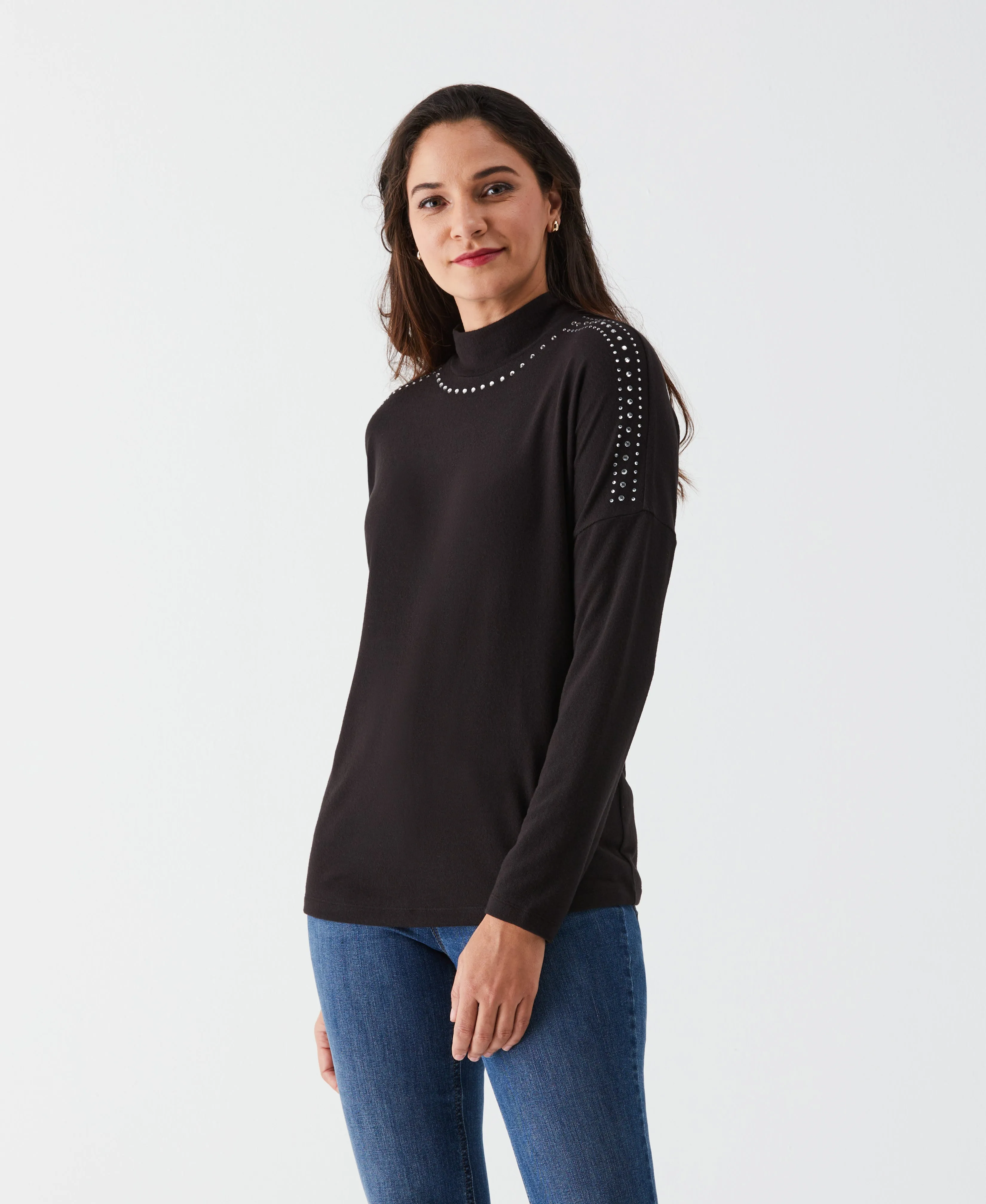 Embellished Mock Neck Top