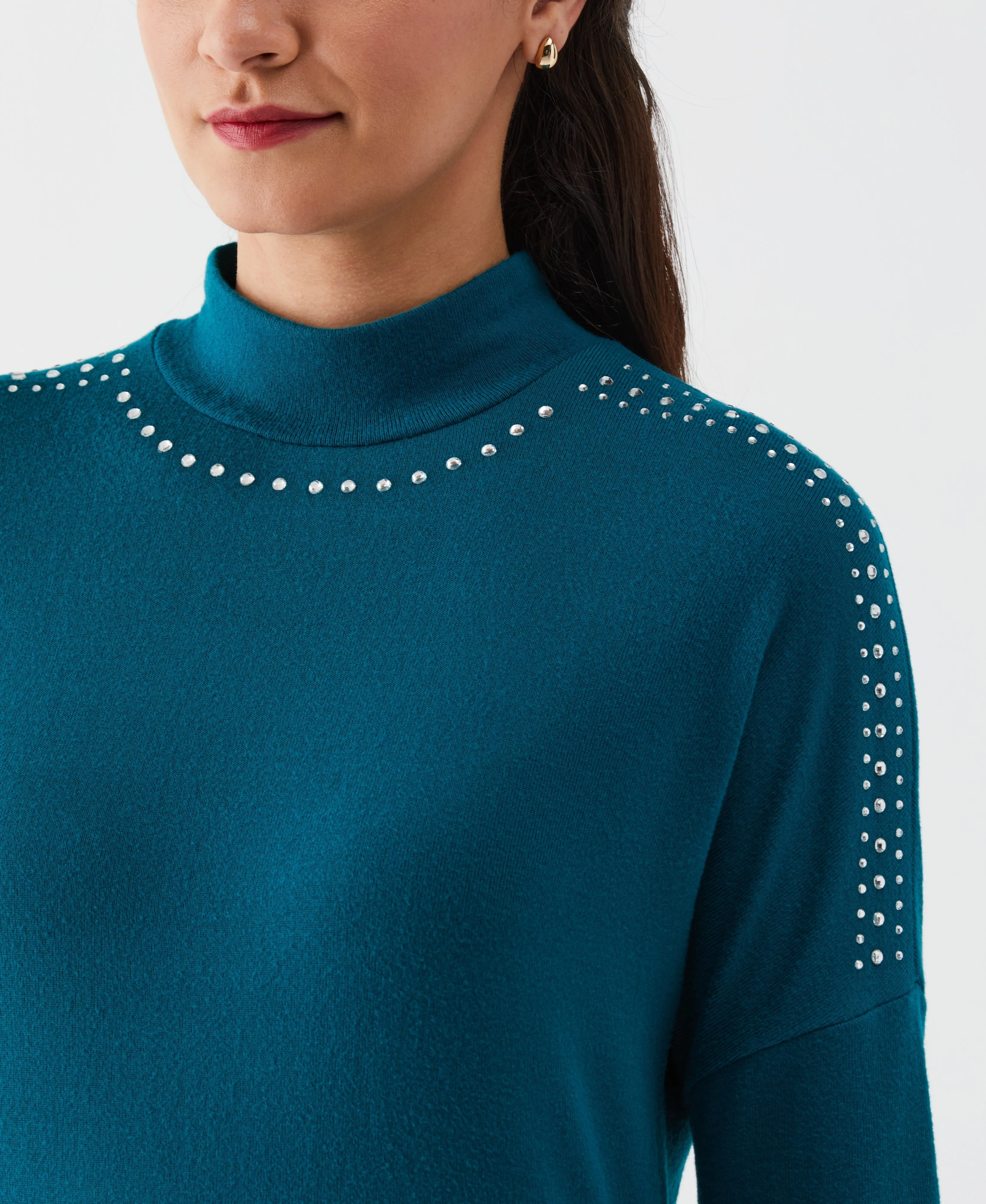 Embellished Mock Neck Top