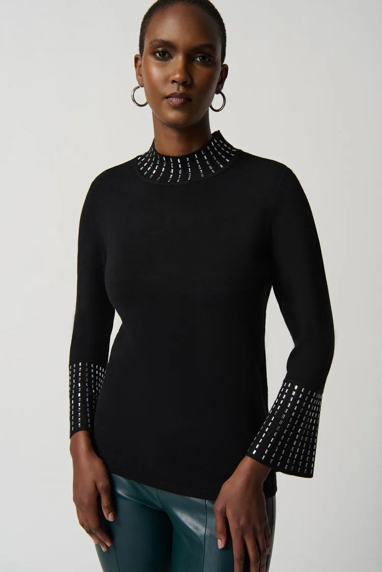 Embellished Sweater With Bell Sleeve and Mock Neck-Jospeh Ribkoff 234920