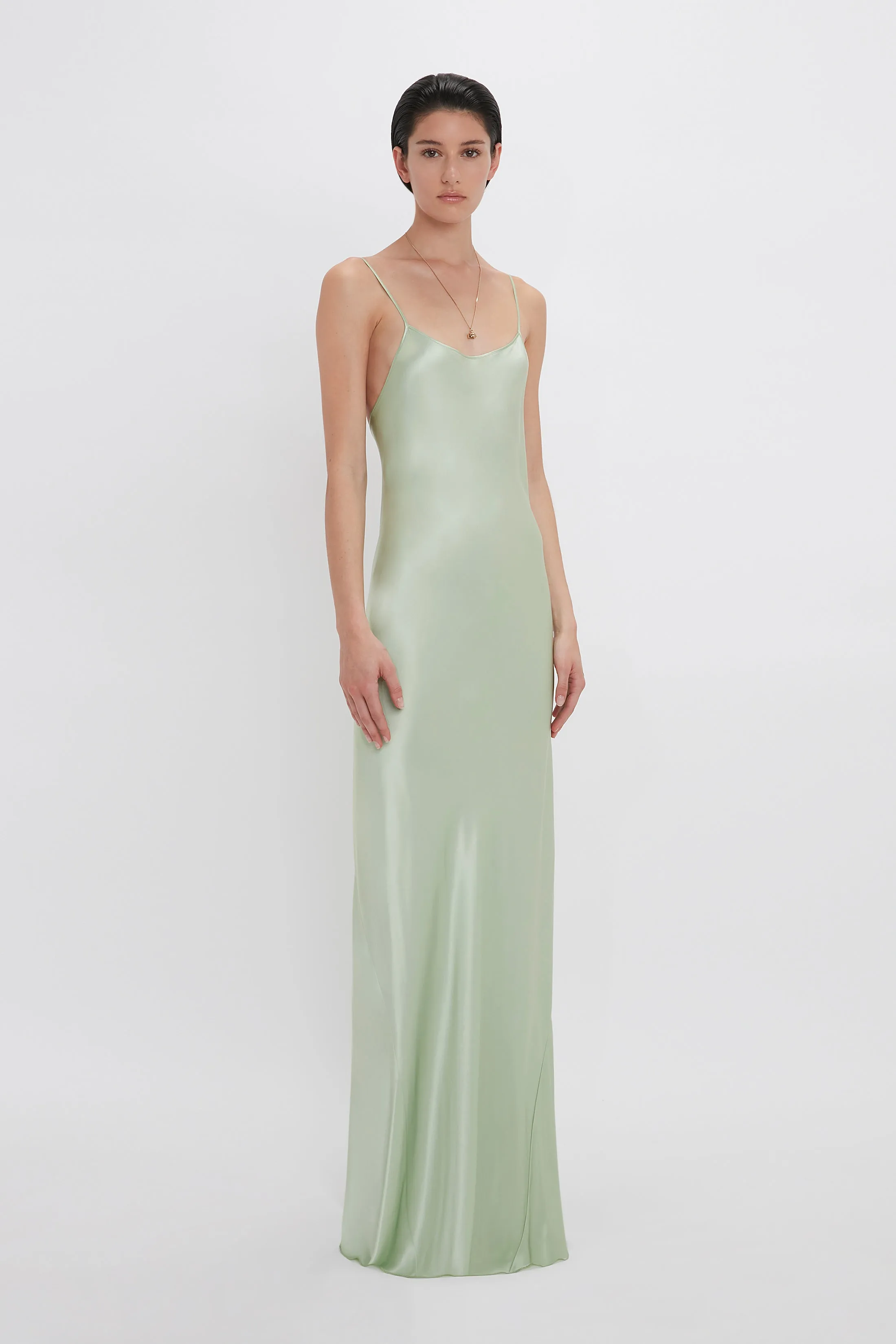 Exclusive Low Back Cami Floor-Length Dress In Jade