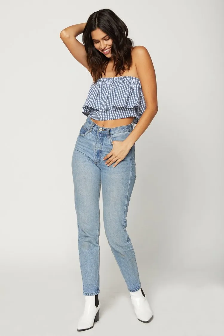 Flynn Skye Fiona Crop Top Gingham Blues