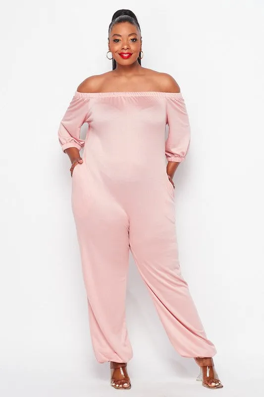 French Terry Off Shoulder Jumpsuit