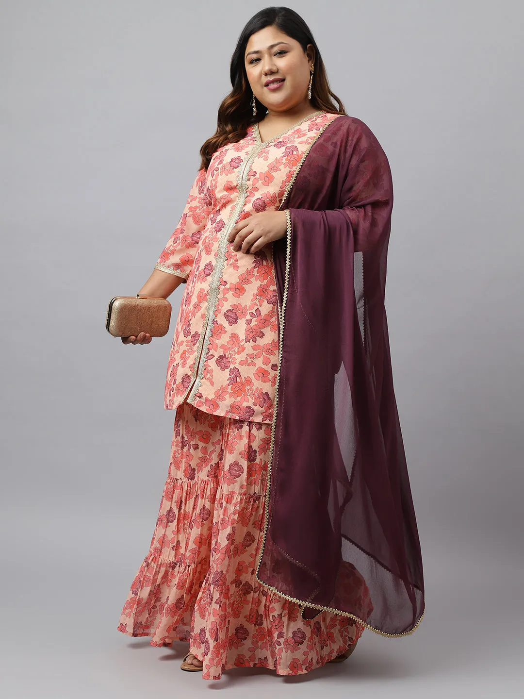 Georgette Plus Size Peach Sharara Set