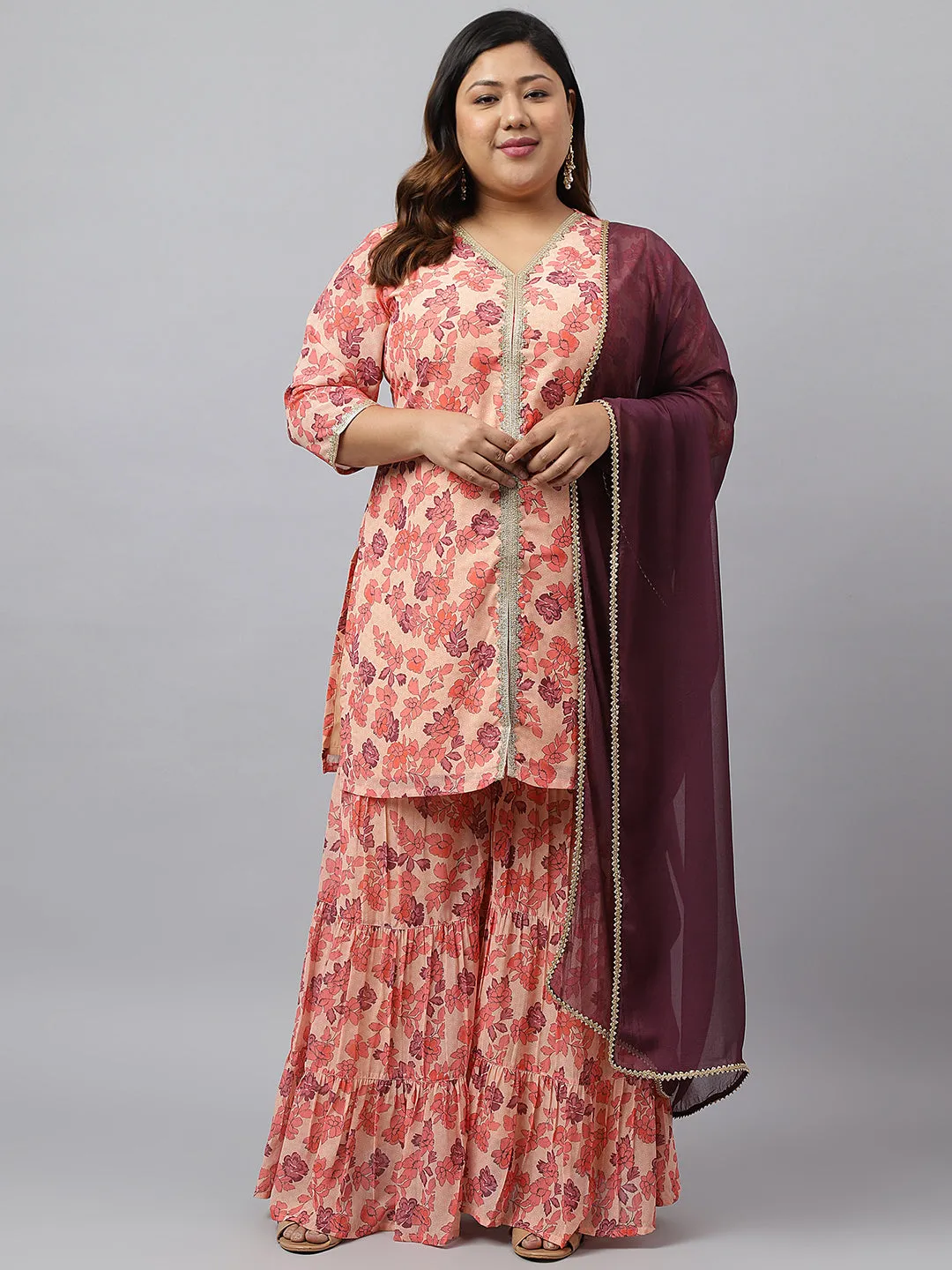 Georgette Plus Size Peach Sharara Set