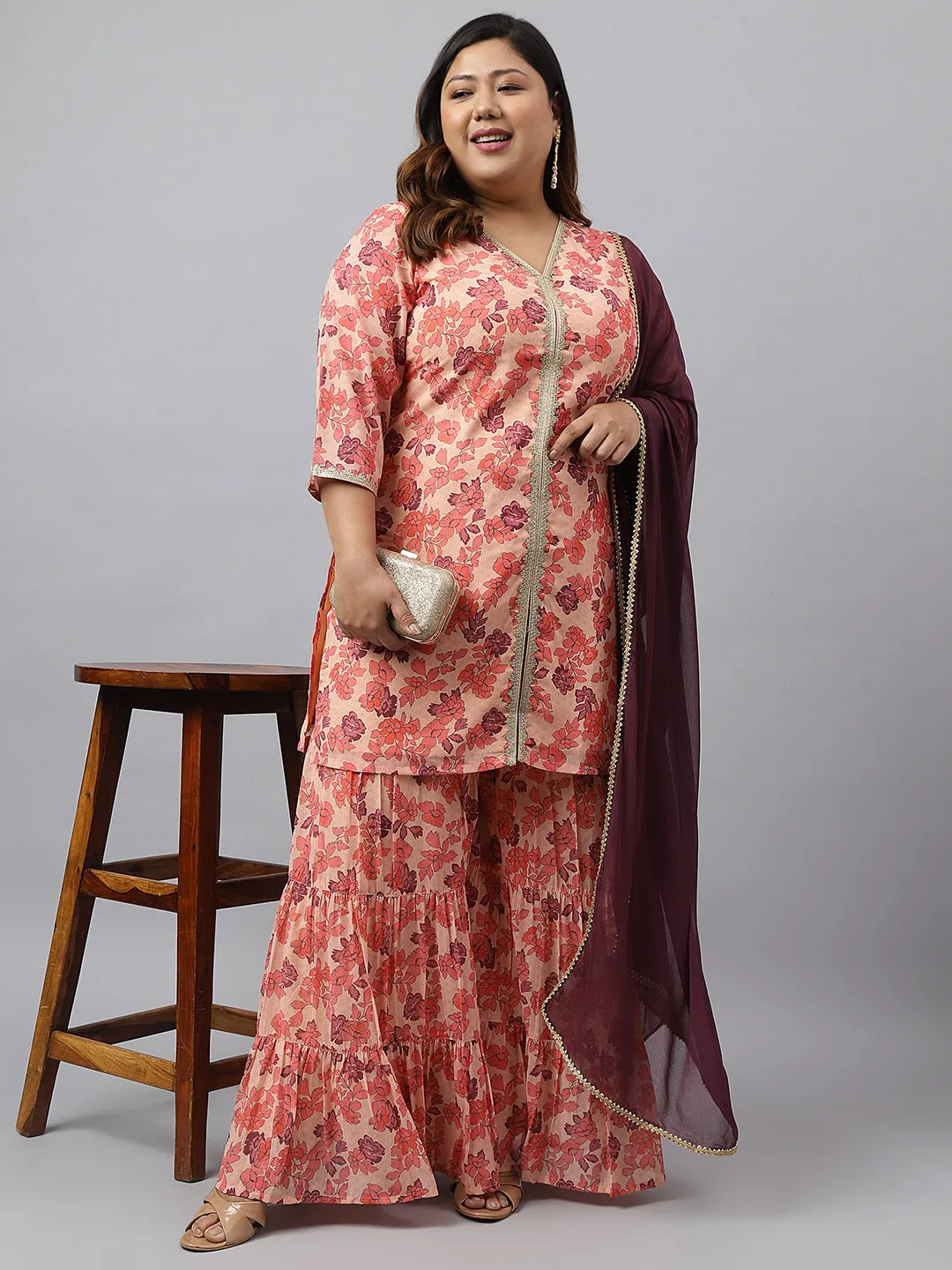 Georgette Plus Size Peach Sharara Set