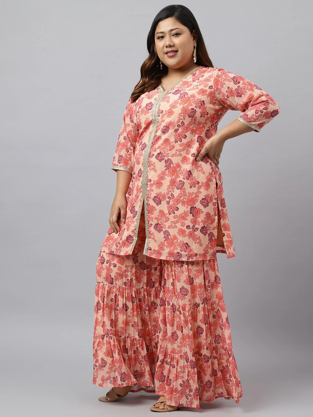 Georgette Plus Size Peach Sharara Set