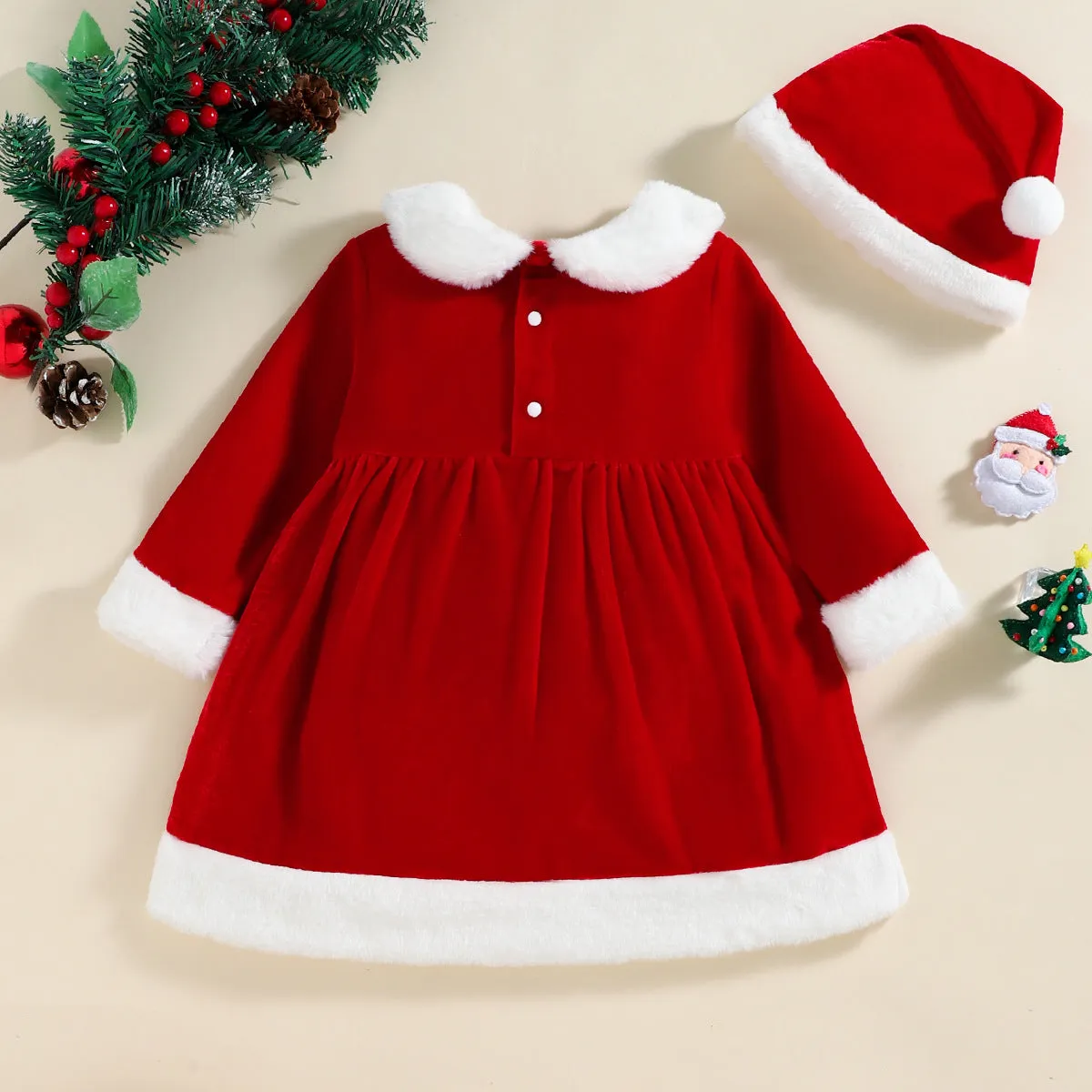 Girls' Christmas Day Snowflake Velvet Dress Plush Edge