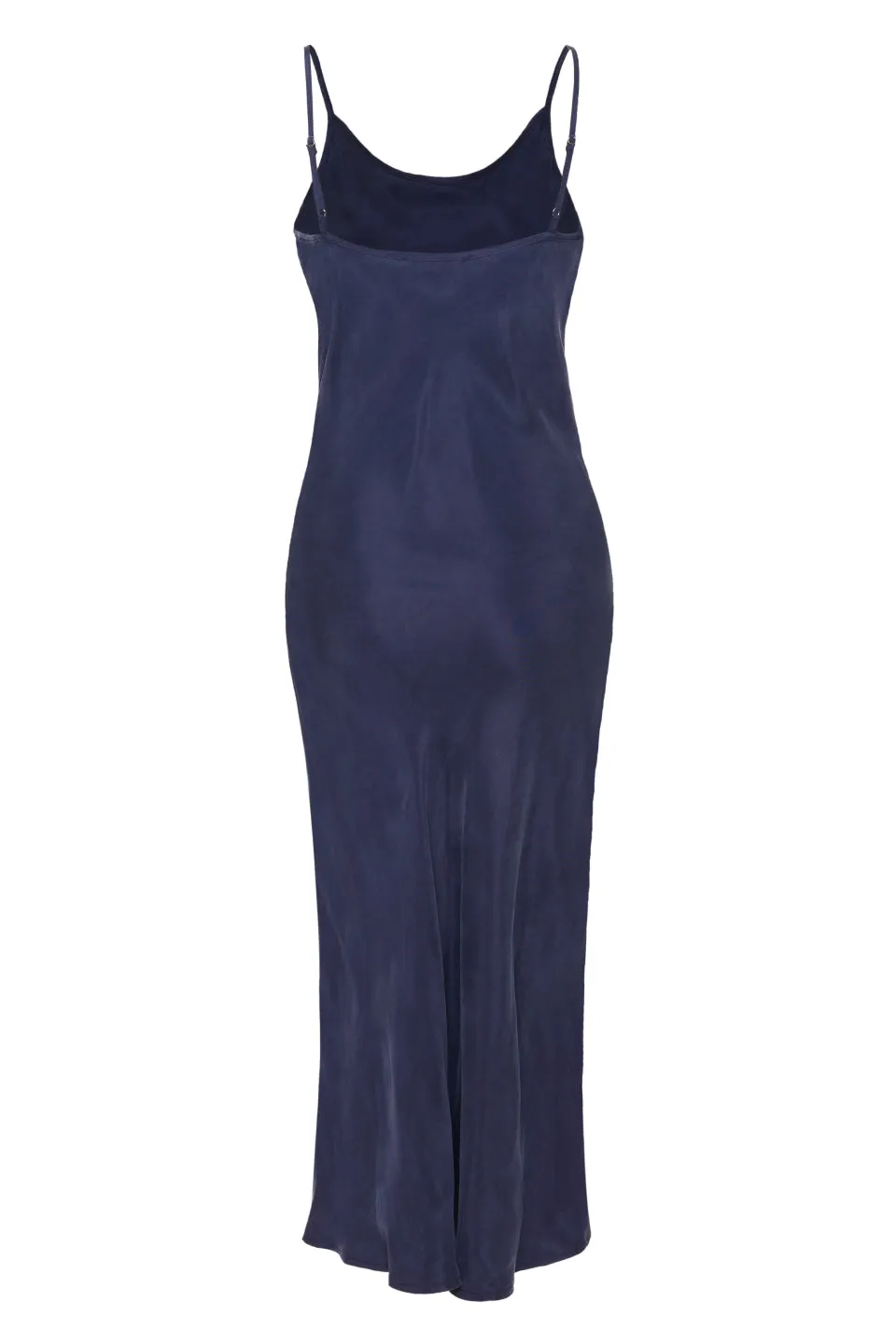 Golden Hour Navy Cupro Bias Slip Midi Dress