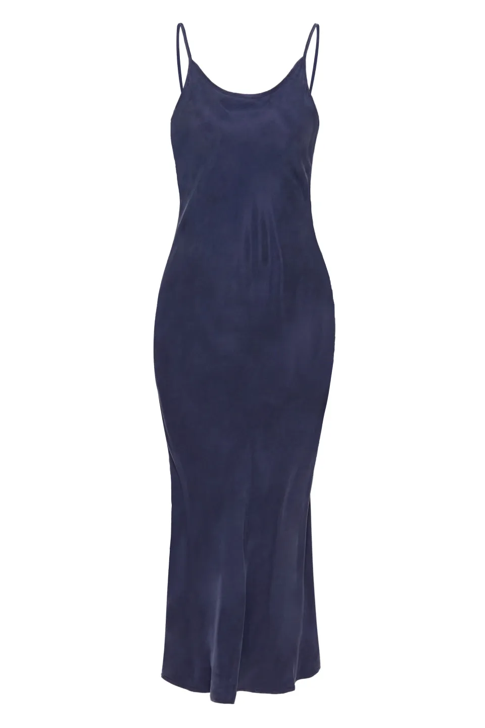 Golden Hour Navy Cupro Bias Slip Midi Dress