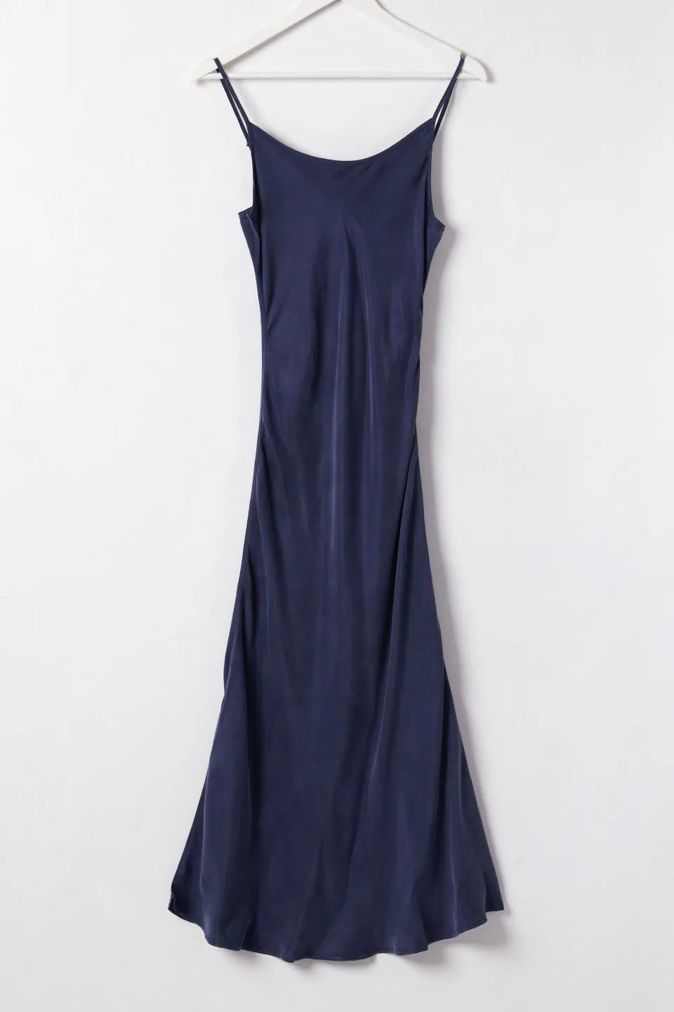 Golden Hour Navy Cupro Bias Slip Midi Dress