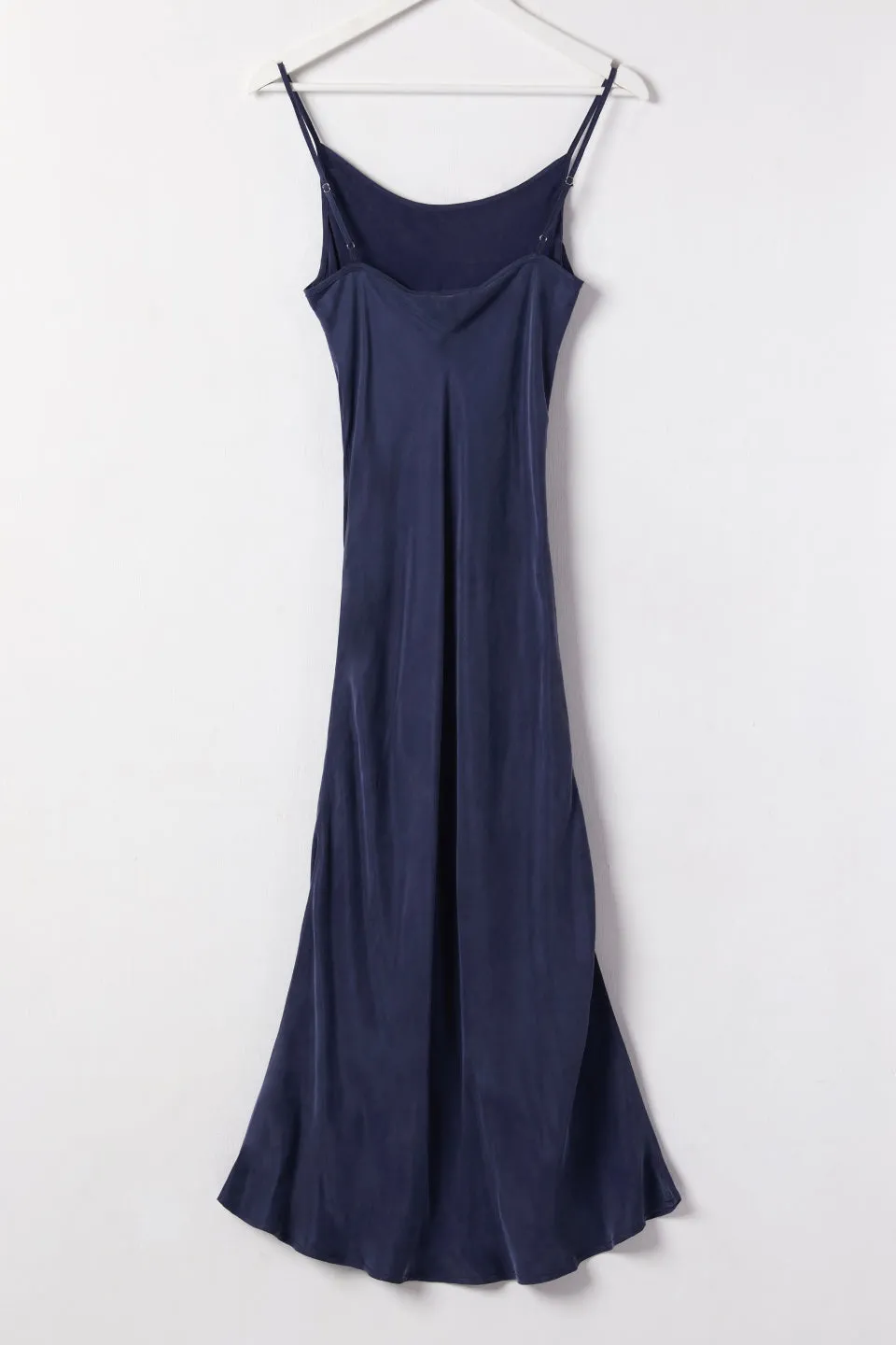 Golden Hour Navy Cupro Bias Slip Midi Dress