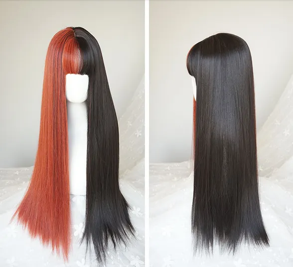 GOTHIC AIR BANGS BLACK GOLDEN LONG STRAIGHT WIG BY31007