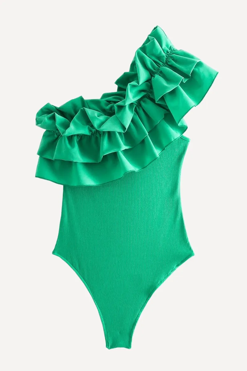 Green Ruffled Bodysuit