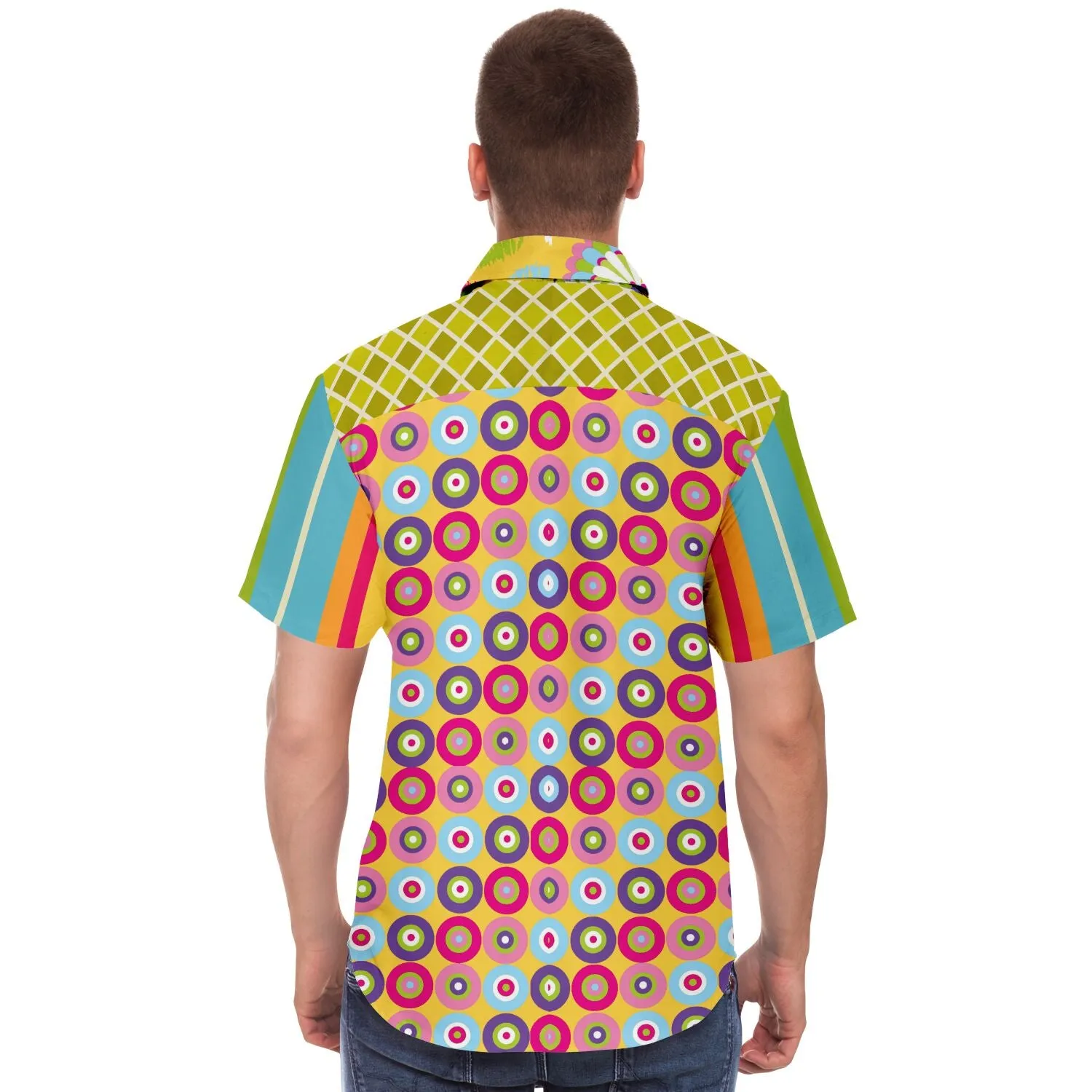 Hello Janis! Yellow Geo Print Short Sleeve Button Down Shirt