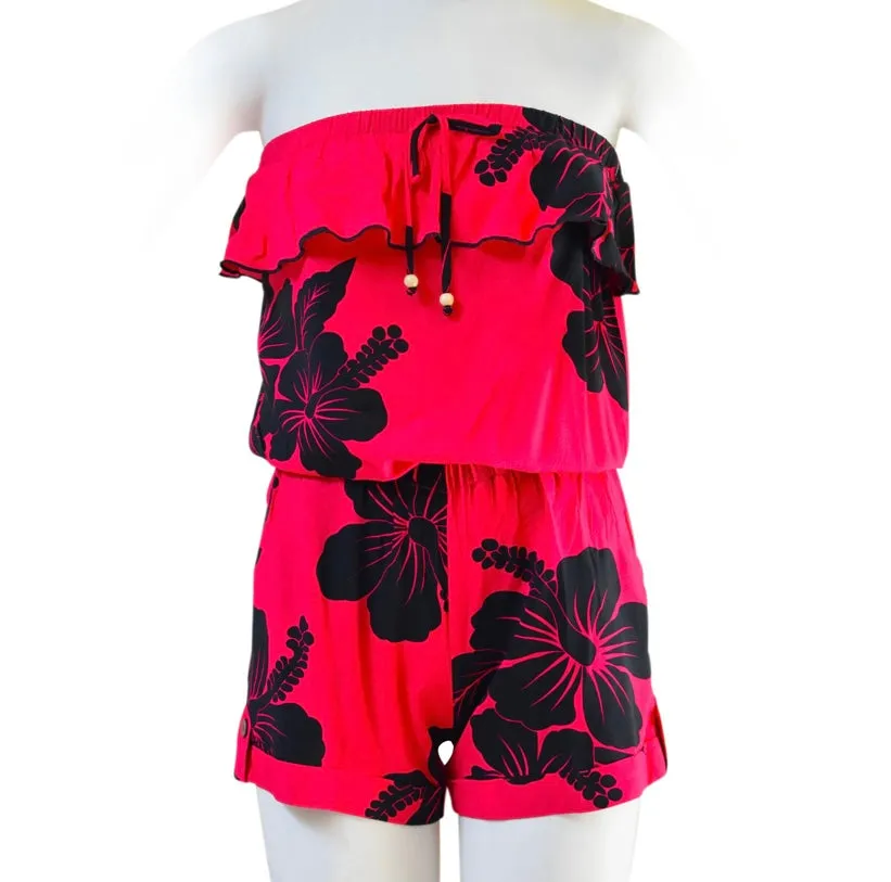 Hibiscus Strapless Shorts Romper