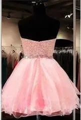 Lace Short Blush Pink Strapless Sweetheart Sweet 16 Dress Homecoming Dresses