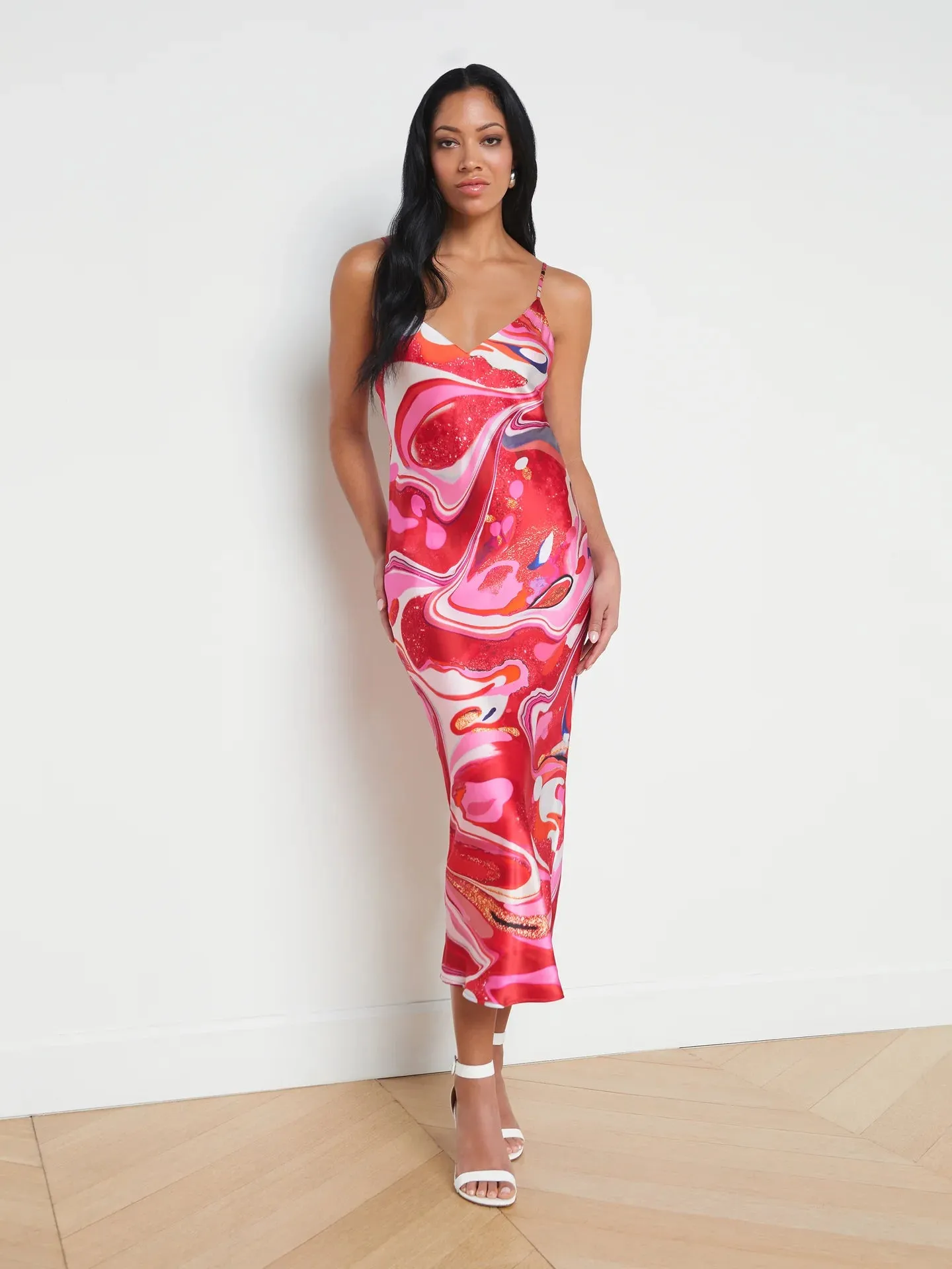 L’agence - Seridie Silk Slip Dress - Pink Multi Tie Dye Swirl