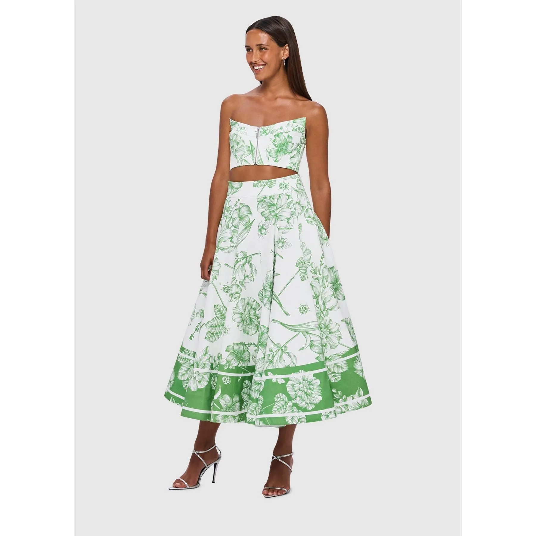 Leo Lin Chelsey Bustier and Myla Midi Skirt - Harmony Print in Celadon