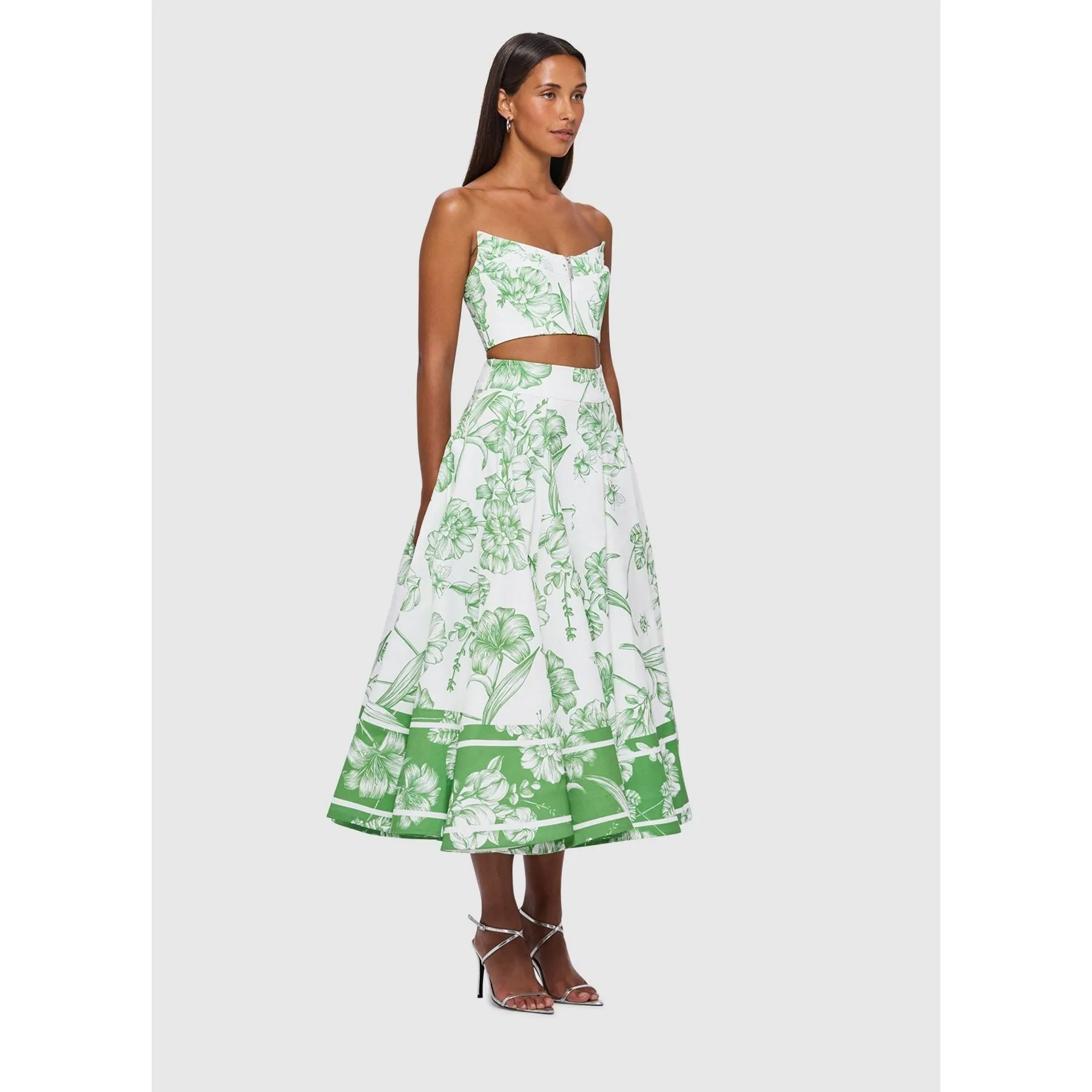 Leo Lin Chelsey Bustier and Myla Midi Skirt - Harmony Print in Celadon