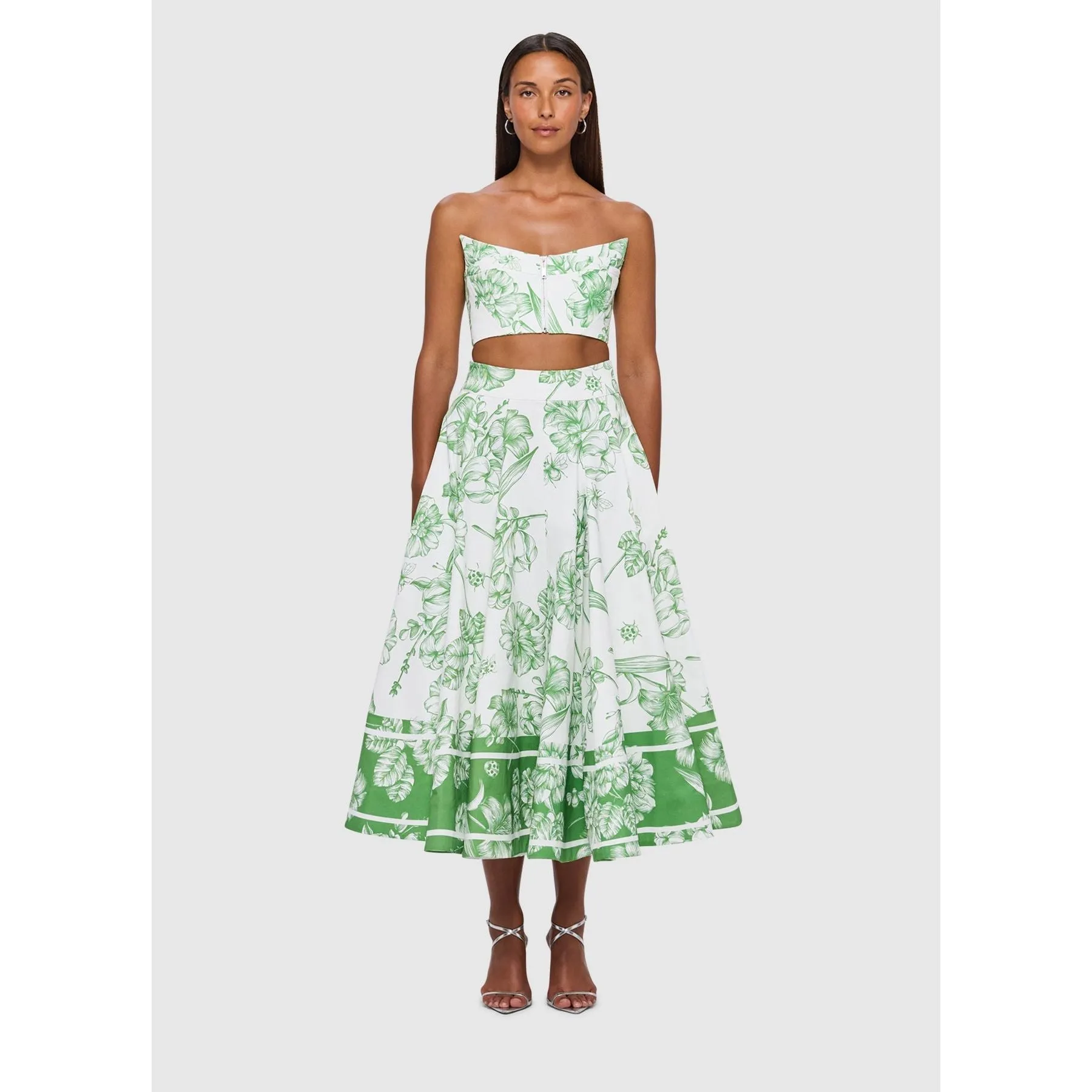 Leo Lin Chelsey Bustier and Myla Midi Skirt - Harmony Print in Celadon