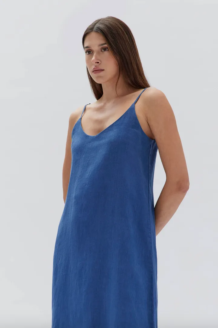 Linen Royal Blue Midi Slip Dress