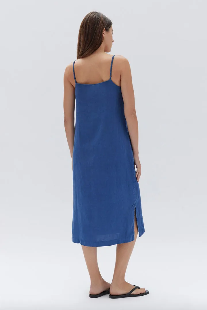 Linen Royal Blue Midi Slip Dress