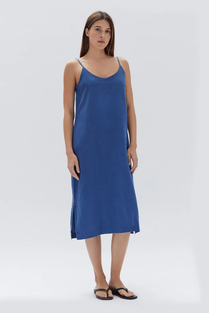 Linen Royal Blue Midi Slip Dress