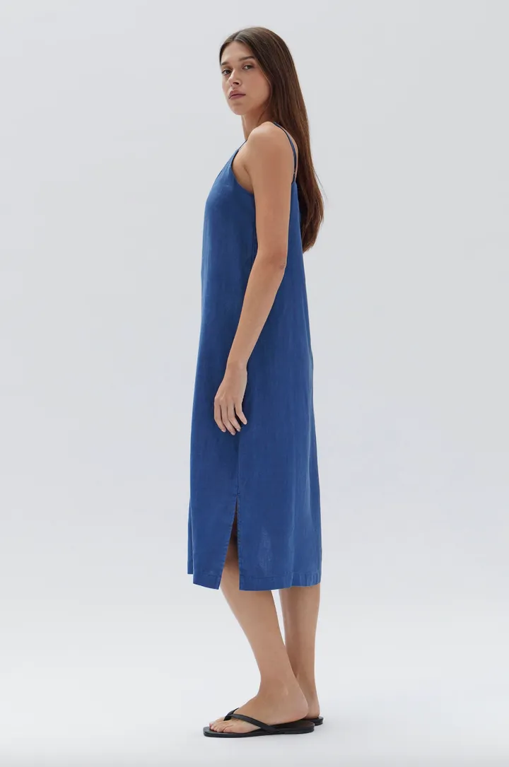 Linen Royal Blue Midi Slip Dress