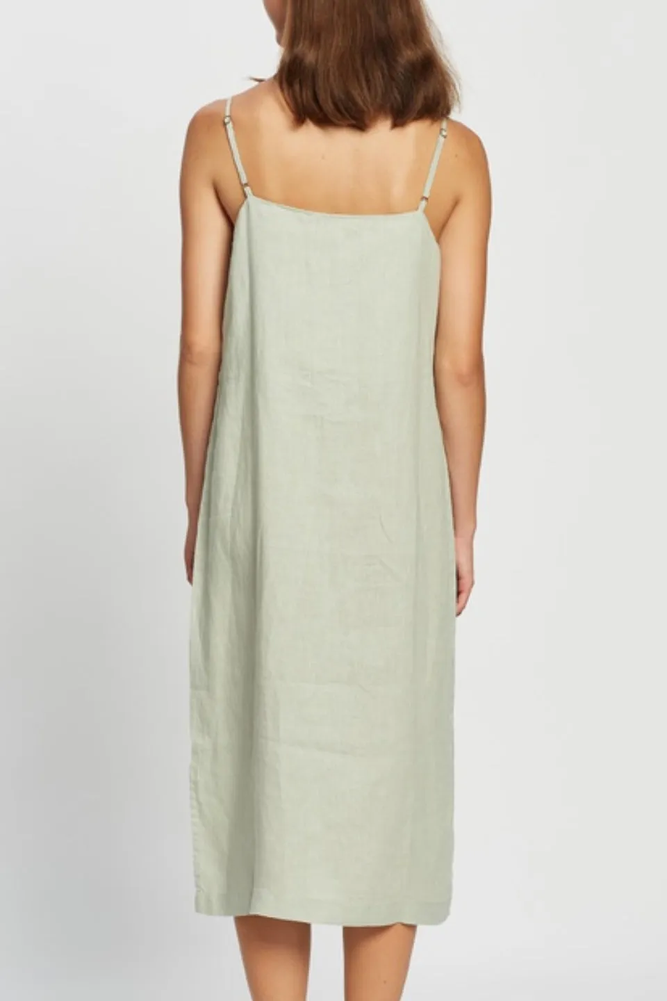 Linen Soft Green Midi Slip Dress