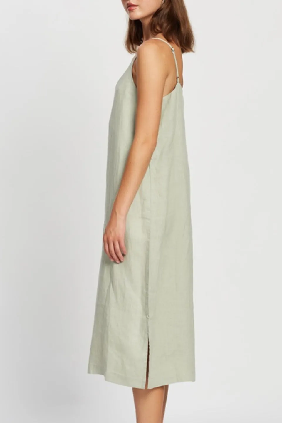 Linen Soft Green Midi Slip Dress