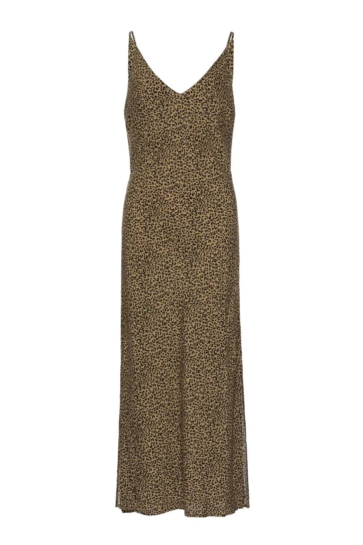 Lulu Caramel Animal Strappy Tie Waist Midi Slip Dress