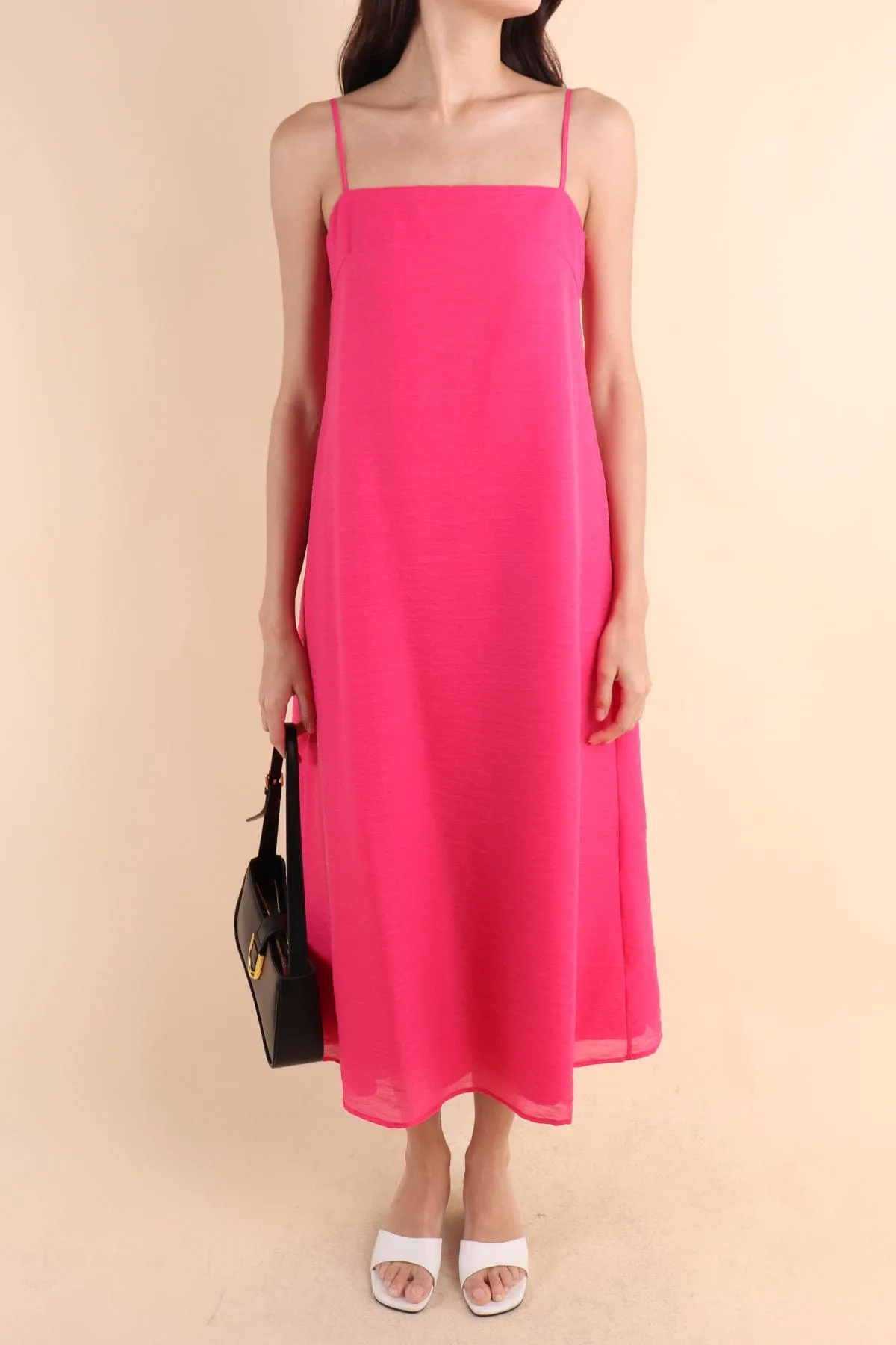 LYN SLIP MIDI DRESS IN BARBIE PINK