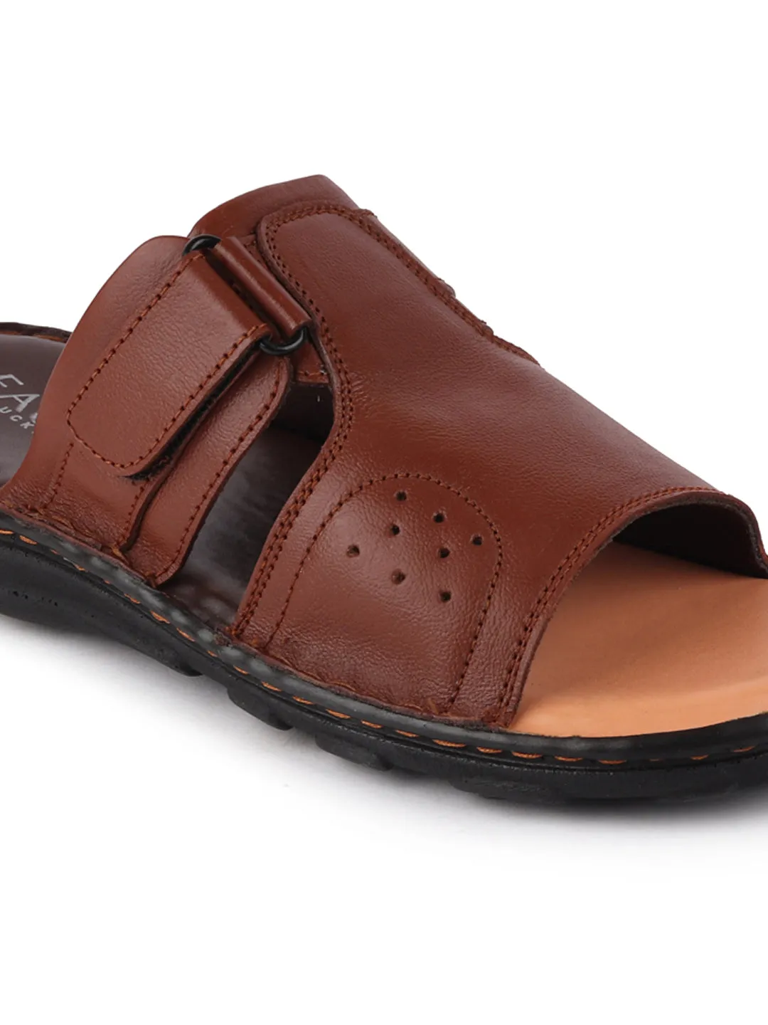 Men Tan Formal Leather Slip-On Dress Slip-On Slippers