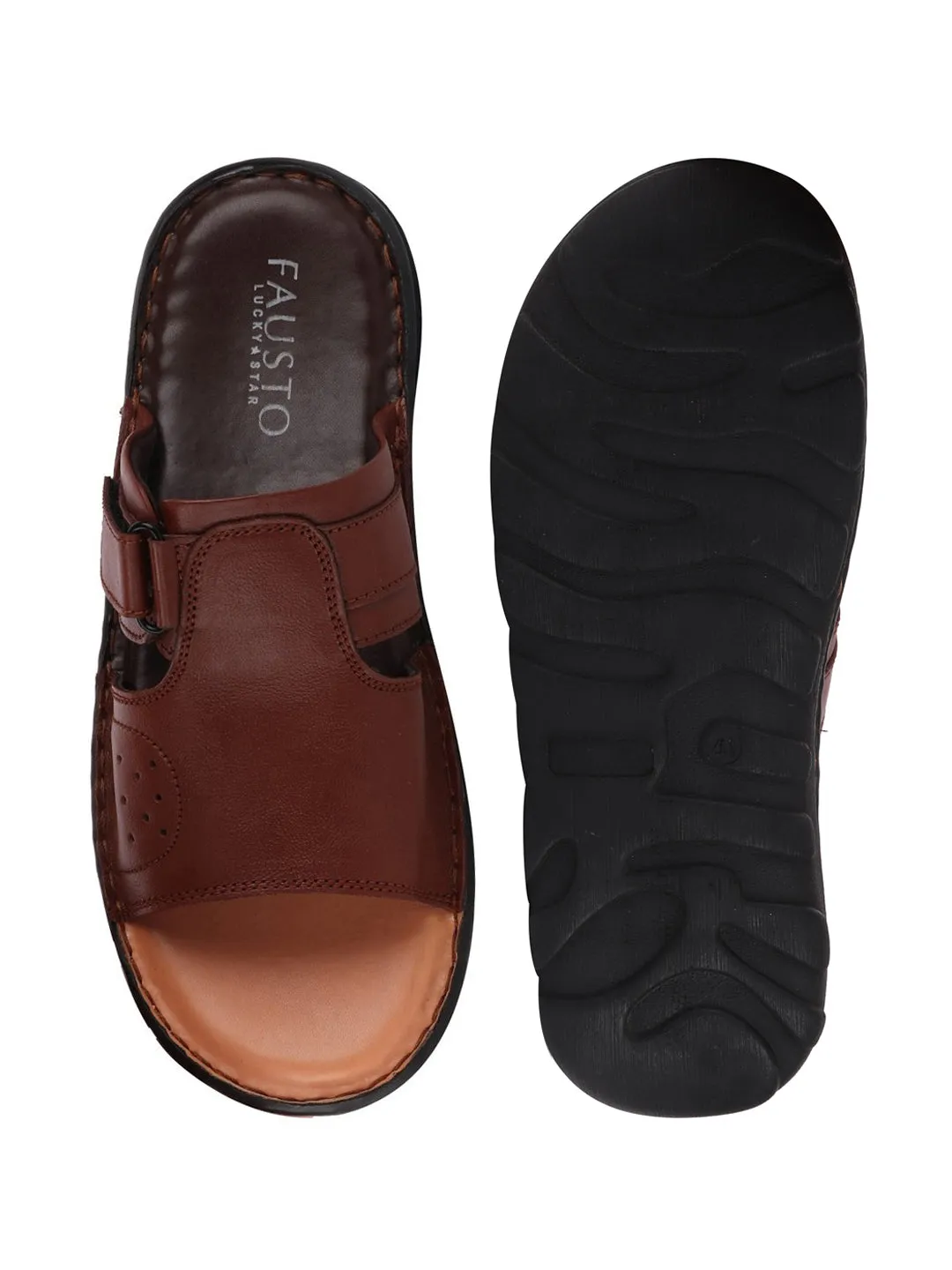 Men Tan Formal Leather Slip-On Dress Slip-On Slippers