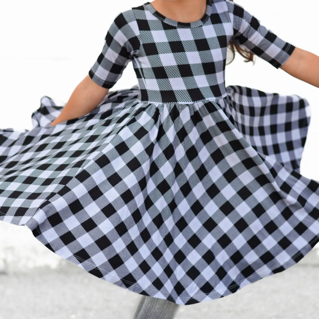 MID SLEEVE TWIRL- Grey Buffalo Plaid