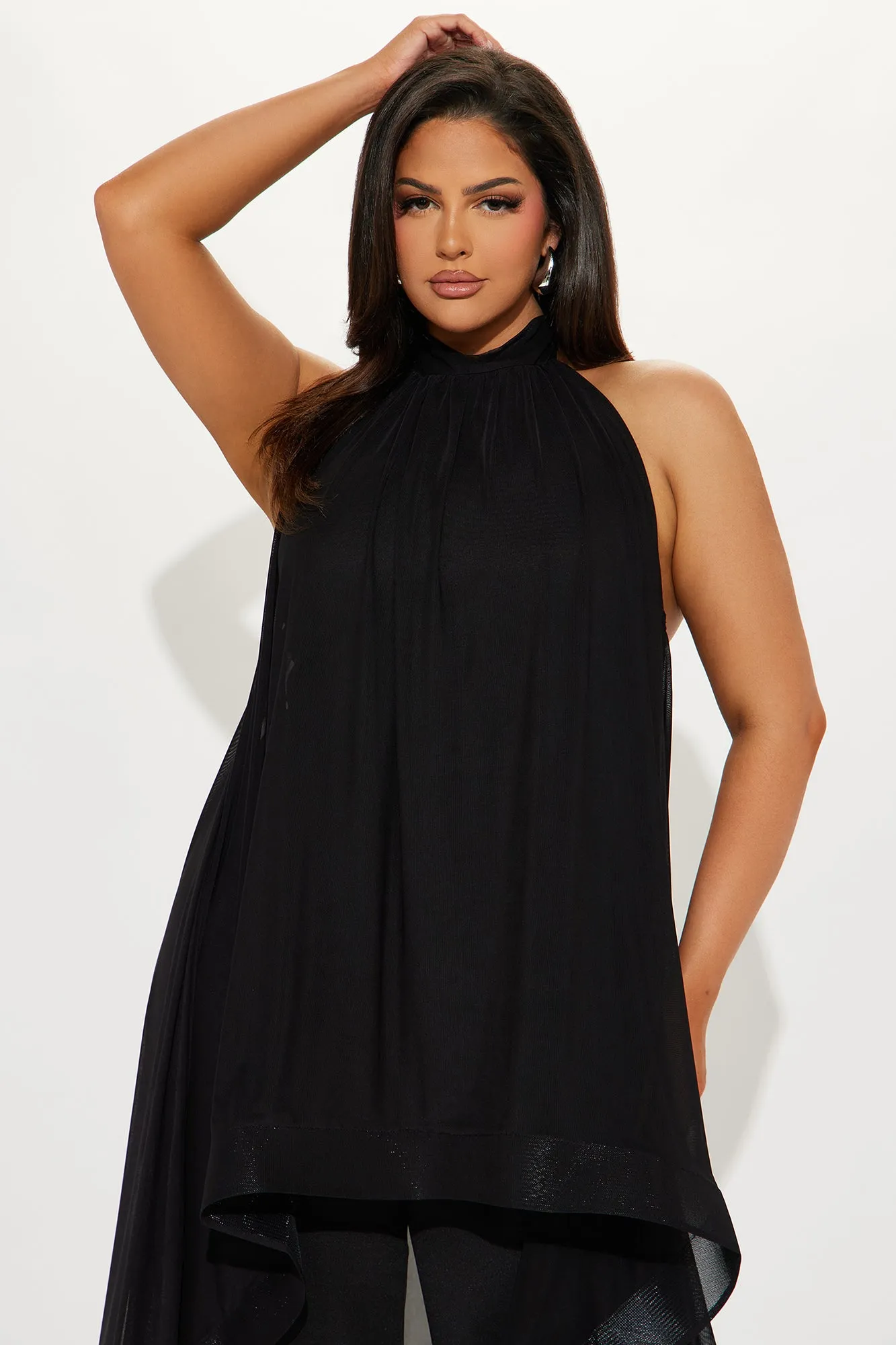 More Drama Mesh Overlay Jumpsuit - Black