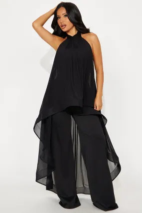 More Drama Mesh Overlay Jumpsuit - Black