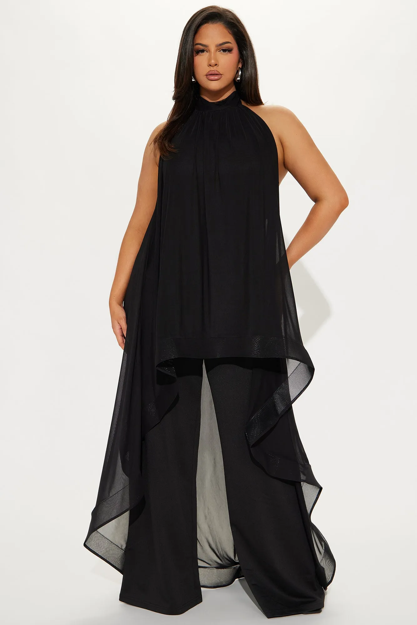 More Drama Mesh Overlay Jumpsuit - Black