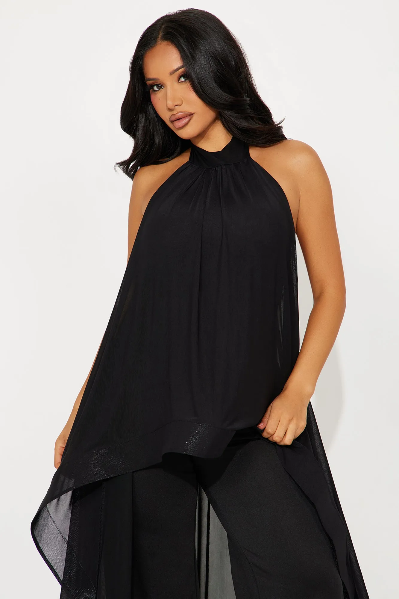 More Drama Mesh Overlay Jumpsuit - Black