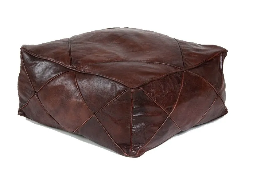 Moroccan Leather Floor Cushion / Ottoman - Mosaic - Lozenge - Brown