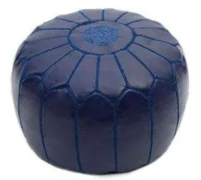 Moroccan Leather Ottoman - Dark Blue